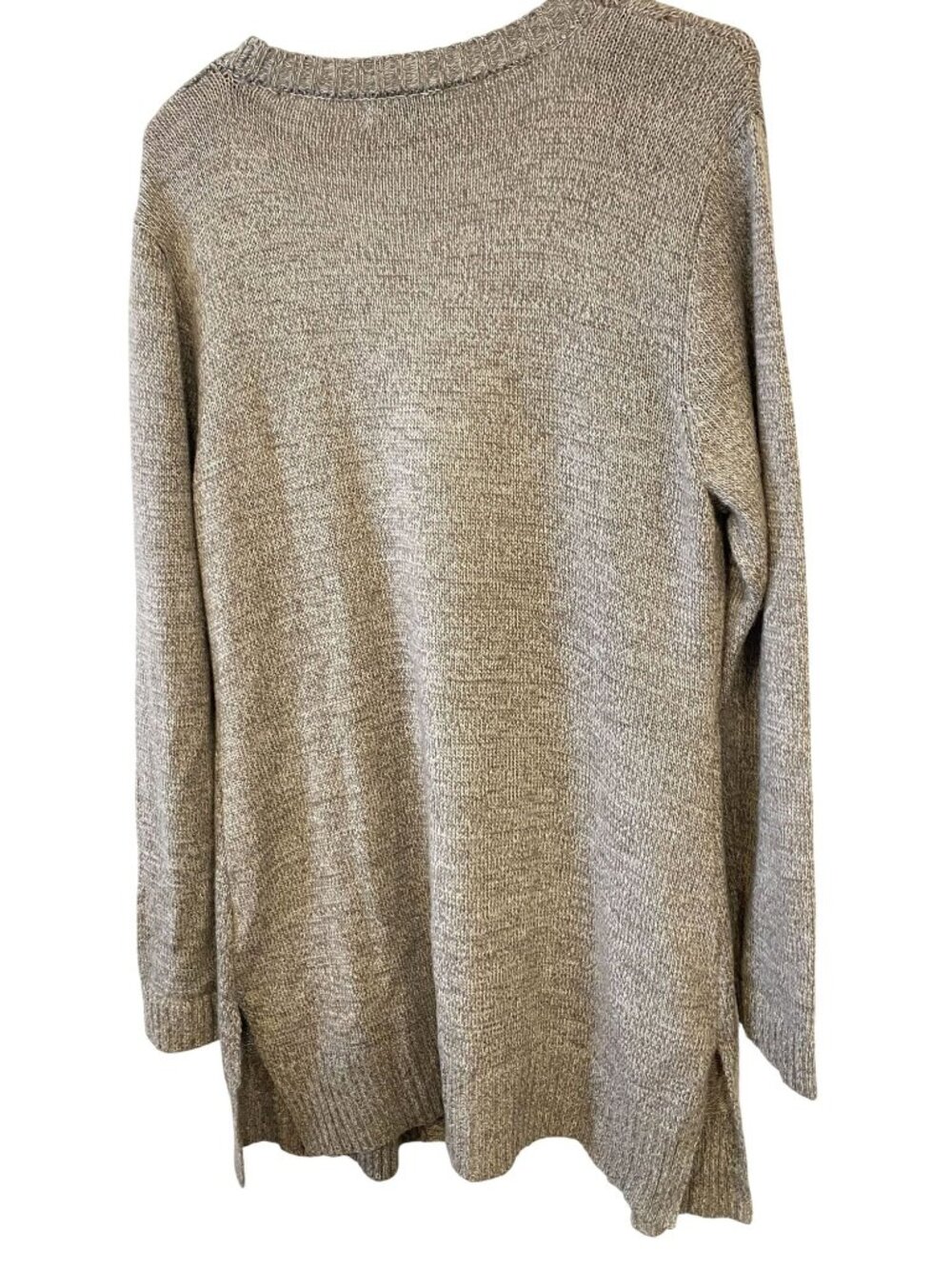 Karen Scott Womens XL Beige Pointelle Open Front Long Cardigan Coastal Lagenlook - Picture 4 of 5